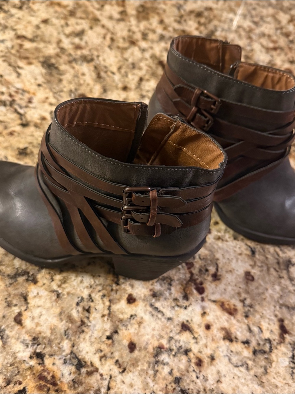 Women’s Brown Strappy Ankle Booties with Buckle Detail